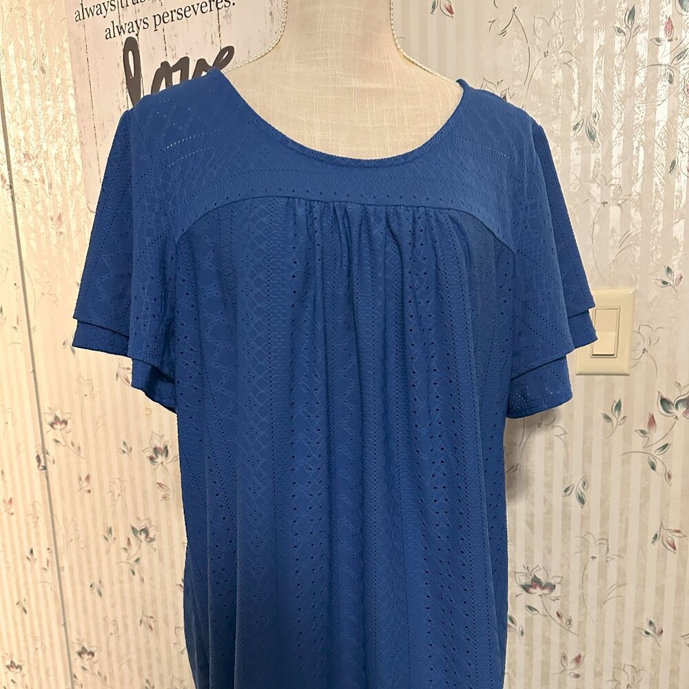 Kim Rogers Curvy 3X Shirt, Top, Blouse, Pullover And Lined- Royal Blue